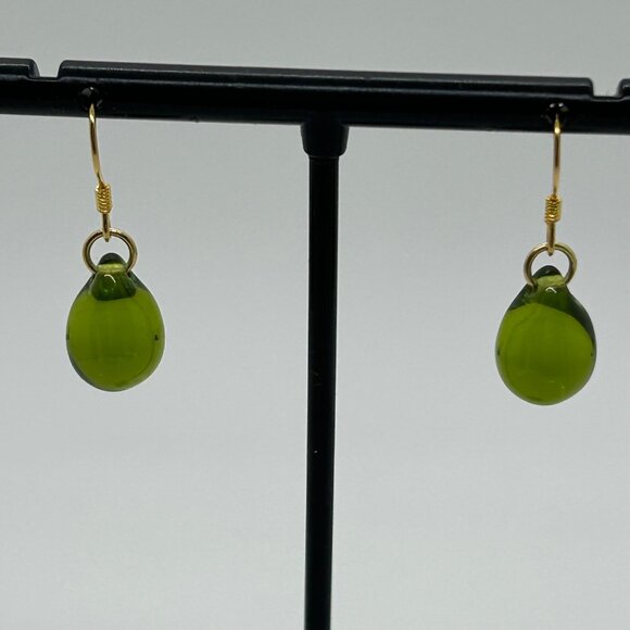 Handmade Green Teardrop Glass Earrings With Sterling Silver Wire Hooks For Women - Picture 3 of 15